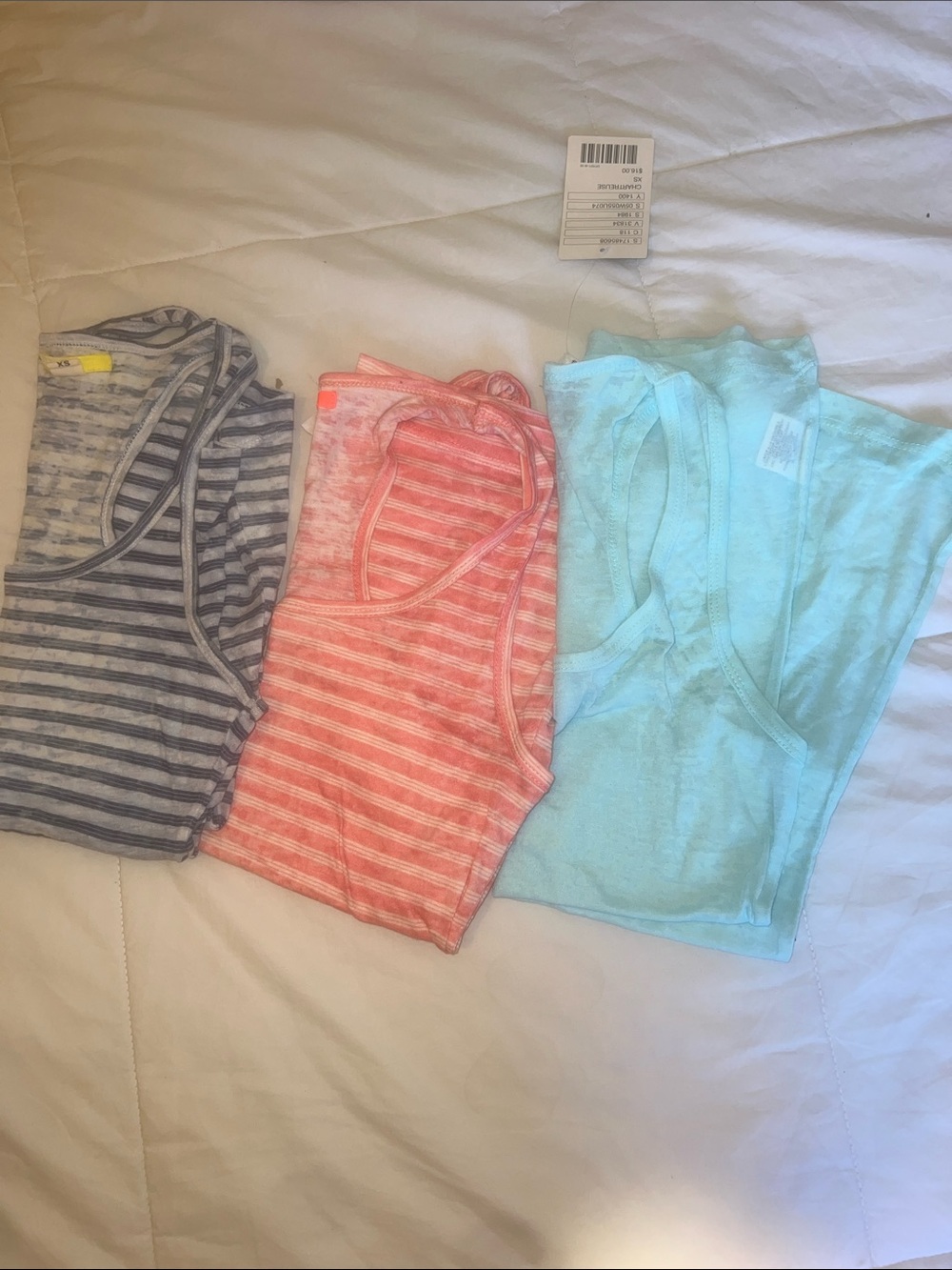Urban Outfitters Striped Gray & Coral + Solid Mint Tank Trio - Picture 1 of 5